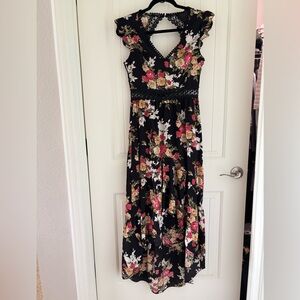 Floral Black Maxi Dress S